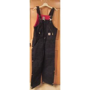 Carhartt R38 BLK Duck Canvas Double Knee Quilt-Insulated Bib Overalls 32 x28
